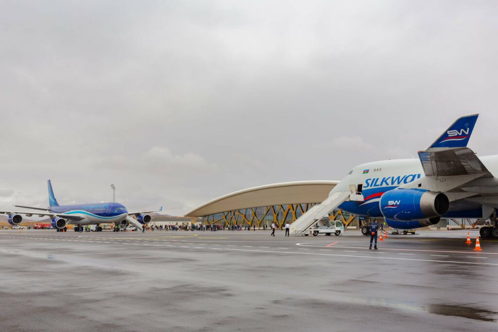 A Silk Way Airlines cargo Boeing 747-499 also has landed at Fizuli International Airport